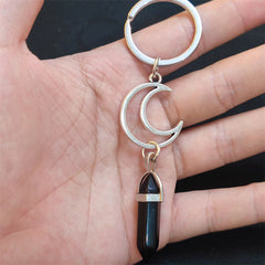 Sun Moon Keychain Natural Stone Hexagonal Crystal Backpack Pendant
