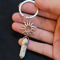 Sun Moon Keychain Natural Stone Hexagonal Crystal Backpack Pendant