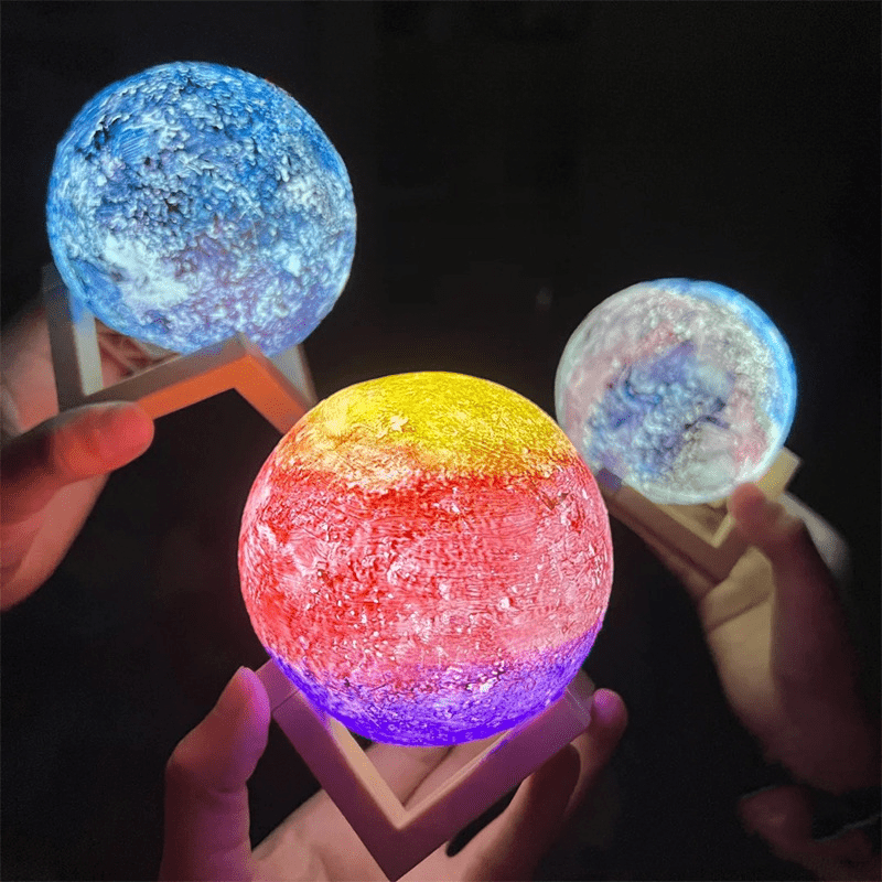 5.9in 3D Moon Light w/ Wooden & Plastic Base - Great for Kids DIY & Home Decor