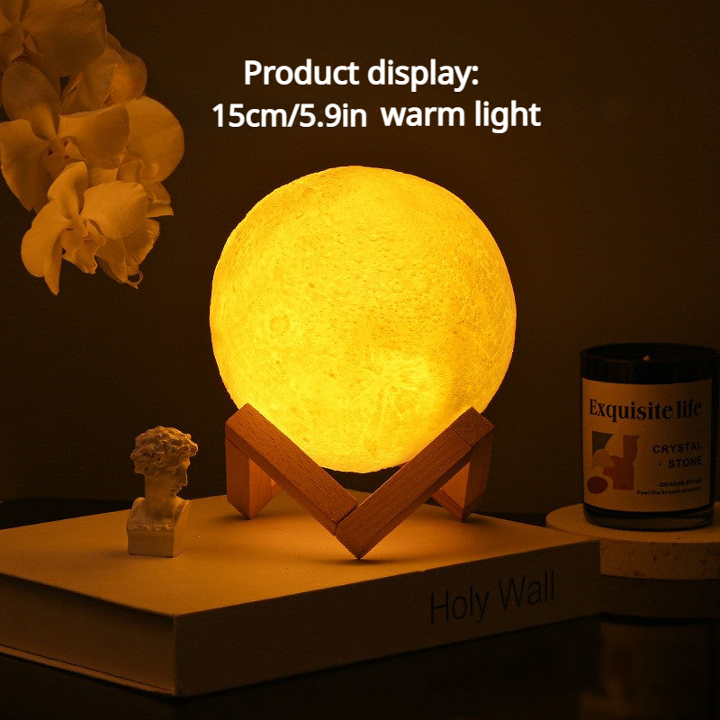 5.9in 3D Moon Light w/ Wooden & Plastic Base - Great for Kids DIY & Home Decor