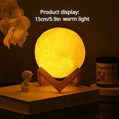 5.9in 3D Moon Light w/ Wooden & Plastic Base - Great for Kids DIY & Home Decor