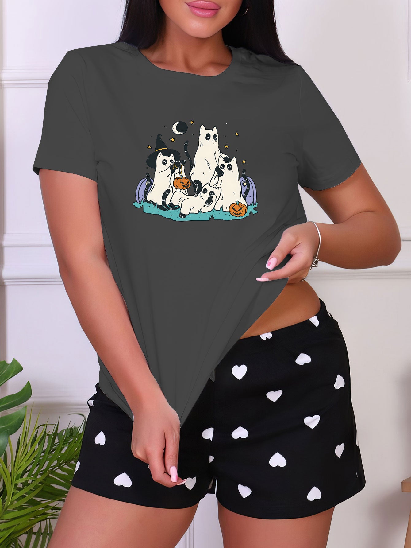 Halloween Pattern Print Sleep Tops Women's Pajama Shirt