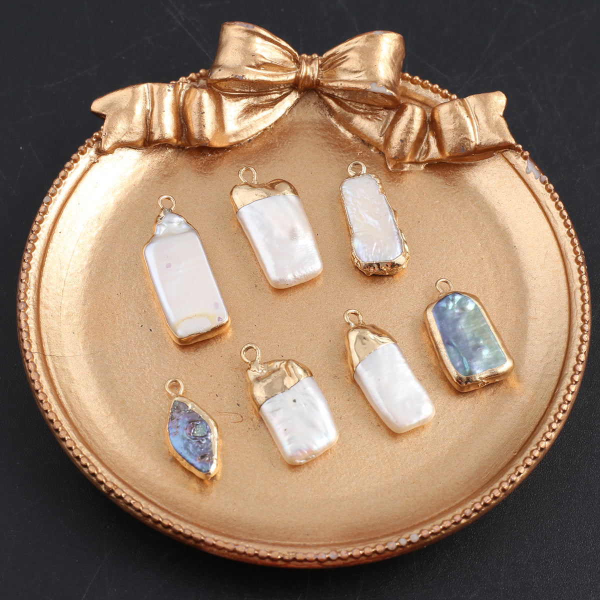 Natural Pearl Pendant Golden Edge Charms - DIY Jewelry Making