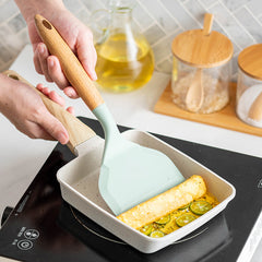 Wooden Handle Silicone Spatula Tamagoyaki Flat Non Stick Pot Shovel
