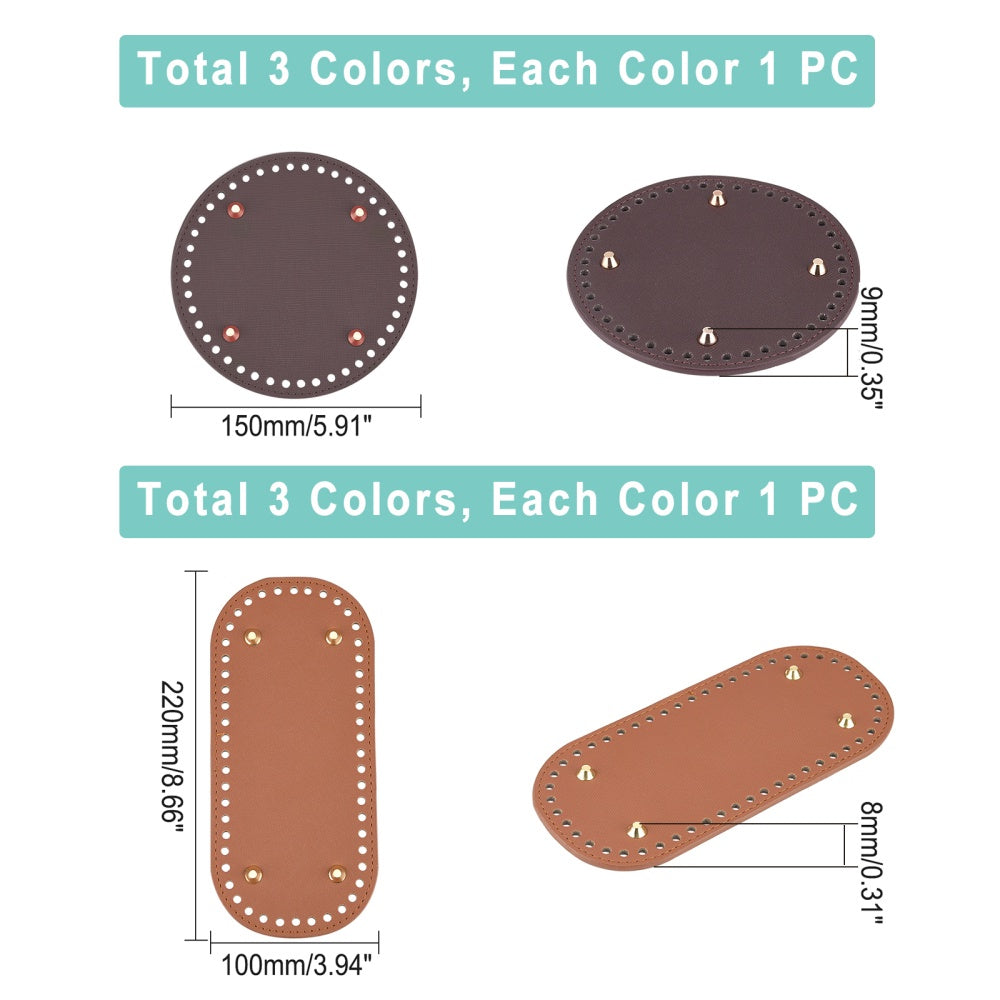 6pcs Set PU Leather Bag Bottom Shaper Pads 3 Colors for DIY Knitting Crochet Bag