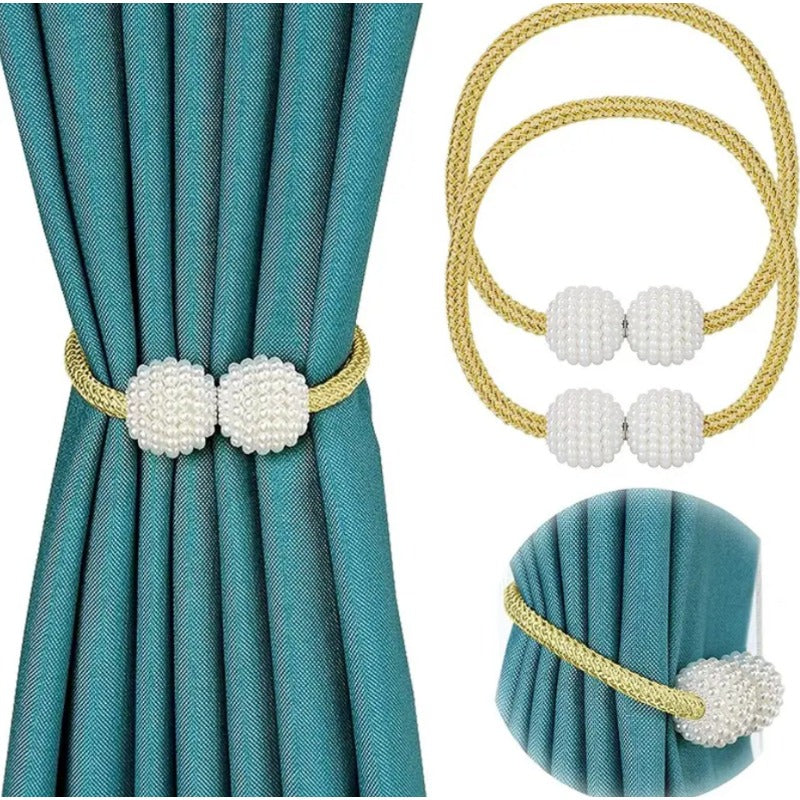 2pcs Pearl Magnetic Curtain Tiebacks No Drilling Needed