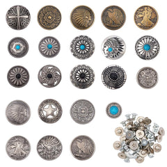 22pcs Alloy Craft Screw Rivet Turquoise/Iron DIY Faux Leather Mixed Nail Set