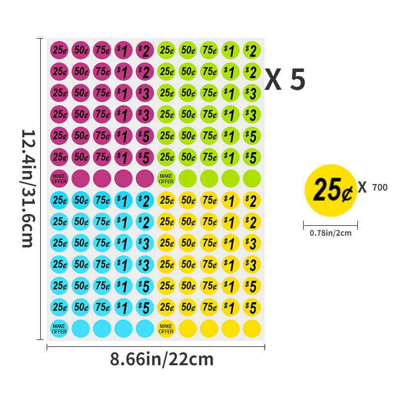 Neon Garage Sticker Set - 700 3/4 Round Retail Stickers