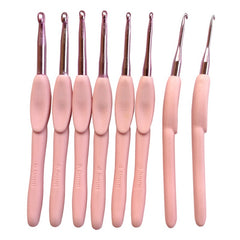 8pcs Pink Silvery Knitting Tools Soft Handle Aluminum Hook Needle Set