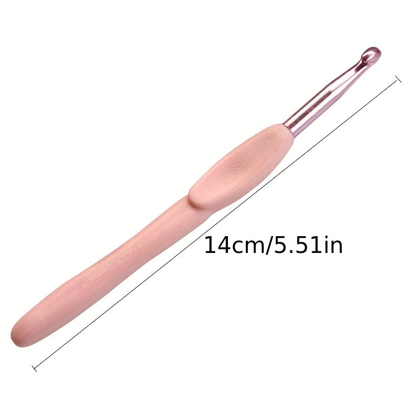 8pcs Pink Silvery Knitting Tools Soft Handle Aluminum Hook Needle Set