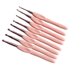 8pcs Pink Silvery Knitting Tools Soft Handle Aluminum Hook Needle Set