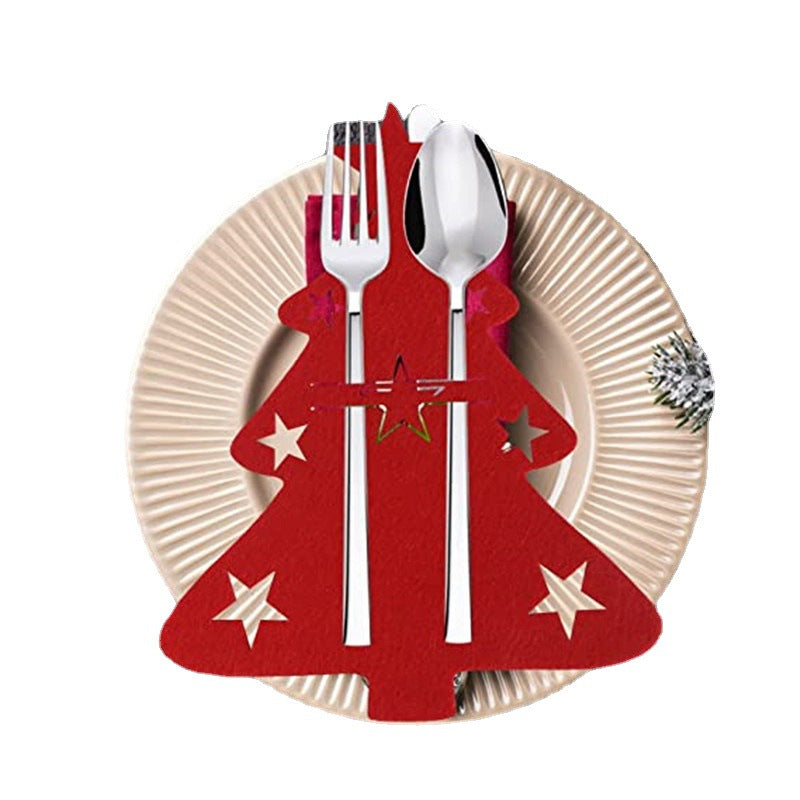 6pcs Christmas Tree Cutlery Holder Felt Fork Spoon Bag Christmas Table Decor