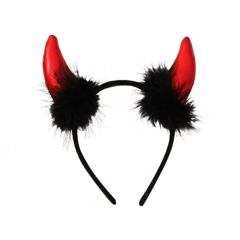 Halloween Demon Headdress Headband Red Dark Horn Goth