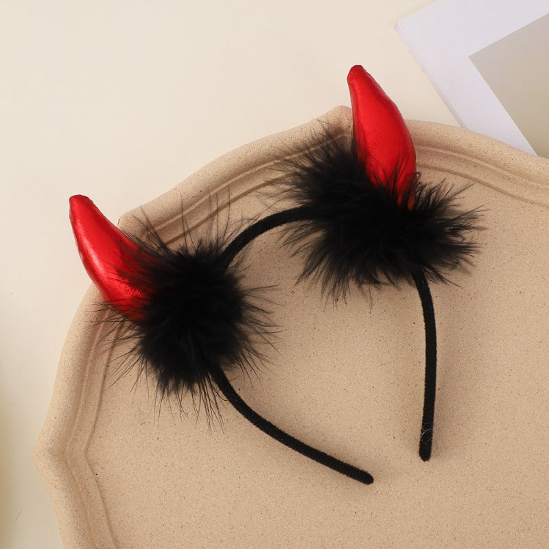 Halloween Demon Headdress Headband Red Dark Horn Goth