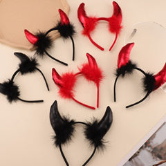 Halloween Demon Headdress Headband Red Dark Horn Goth