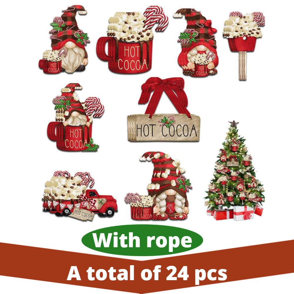 24pcs Wooden Christmas Winter Santa Tree Theme Party Holiday Decor