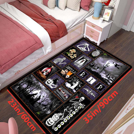 Gothic Halloween Area Rug Spooky Witch Horror Crystal Velvet Non-slip Mat
