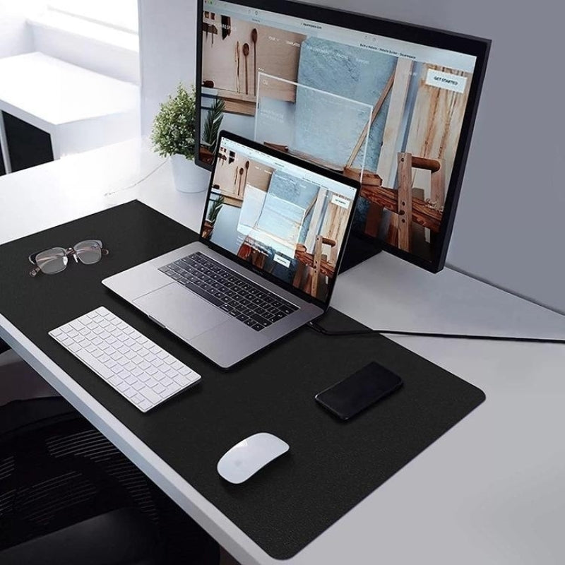 Double Sided PU Leather Desk Mat - Non Slip Desk Mousepad for Home/Office
