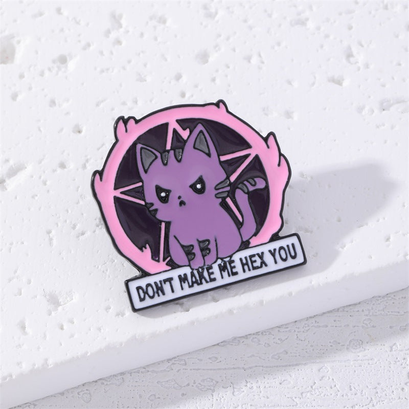 Cartoon Cat Purple Brooch Letter Pattern Badge Gift Men