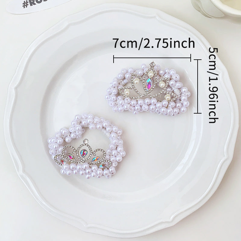 Faux Pearl Crown Elastic Hair Bands Girls Sweet Scrunchies Hair Bands Kids