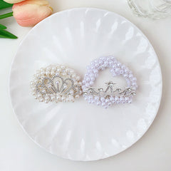 Faux Pearl Crown Elastic Hair Bands Girls Sweet Scrunchies Hair Bands Kids