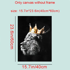 2pcs Crown Lion Wall Poster Canvas Painting 15.7x23.6in