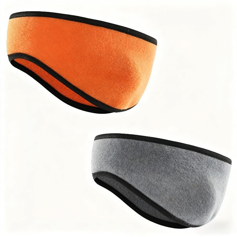 2pcs Polar Fleece Earmuffs Winter Ear Warmers Adjustable Strap Orange & Grey