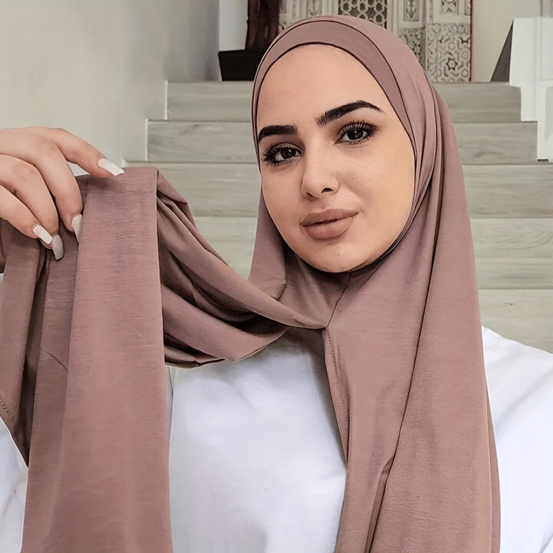 Long Hijab Solid Scarf Elastic Turban Large Shawl Bandana for Women