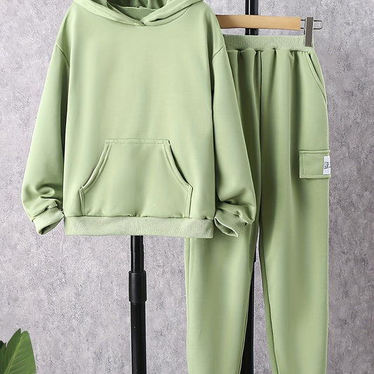 Girl's 2pcs Hoodie & Sweatpants Set Solid Casual Outfits Kids Clothes