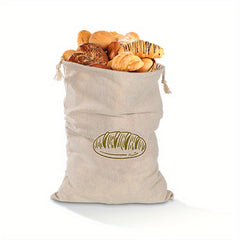 Linen Bread Bag Reusable French Baguette Drawstring Bag