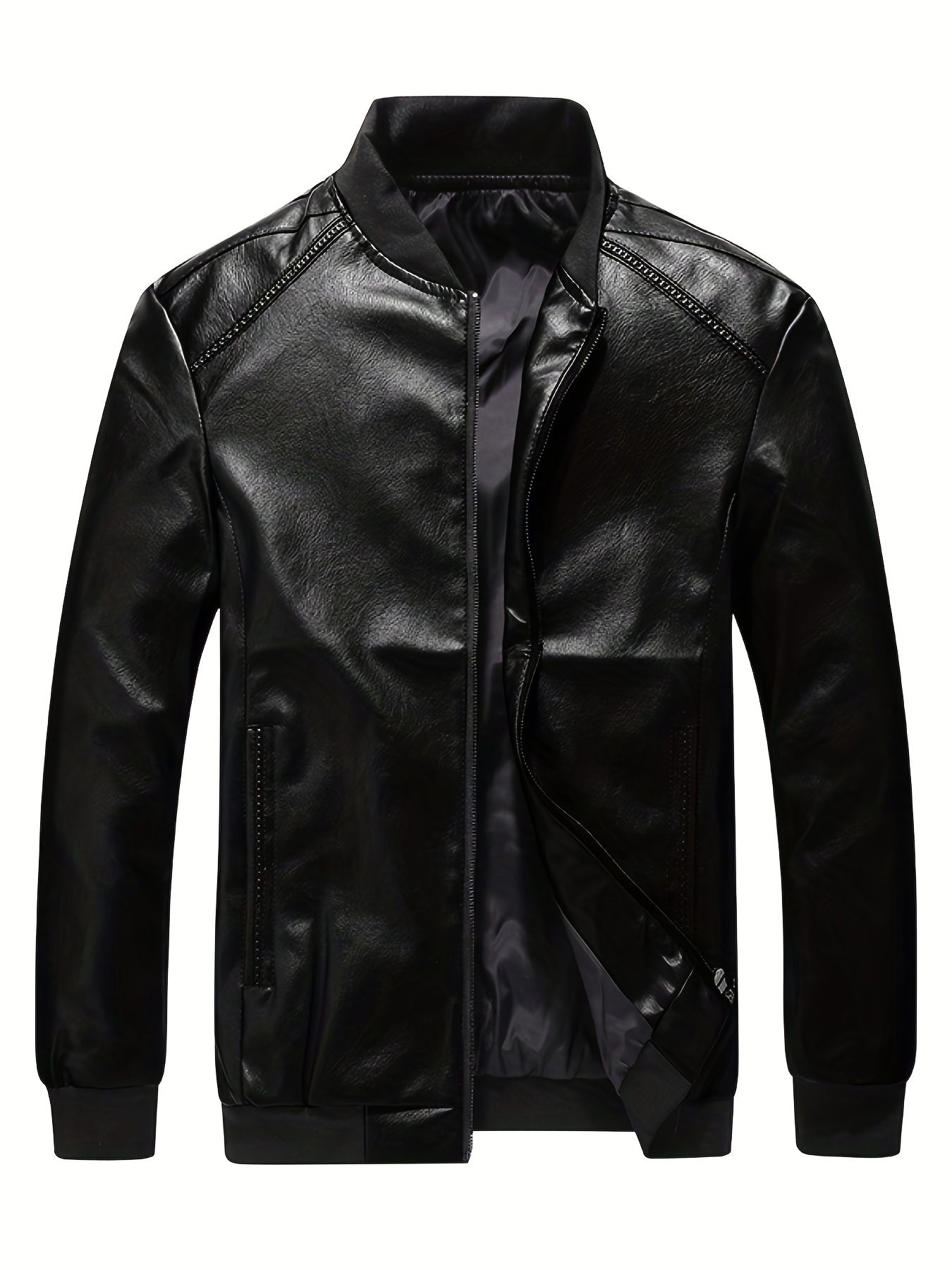 Men's Windproof PU Leather Jacket Outdoor Wear