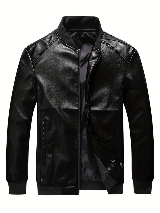 Men's Windproof PU Leather Jacket Outdoor Wear
