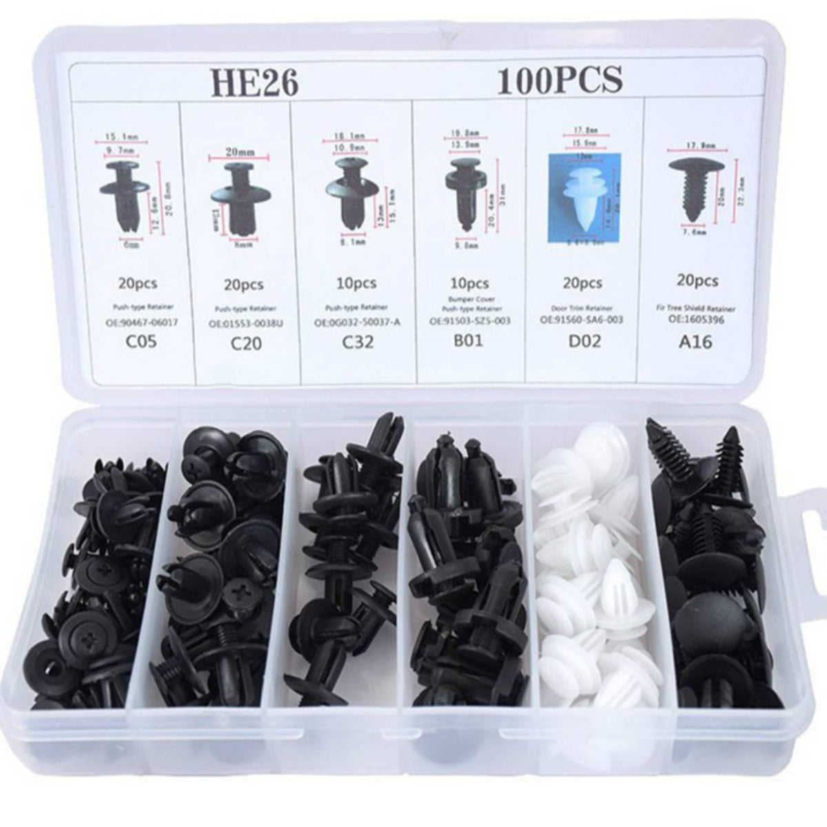 100pcs Mixed Car Buckle Fastener Set for Automotive Furniture Industry