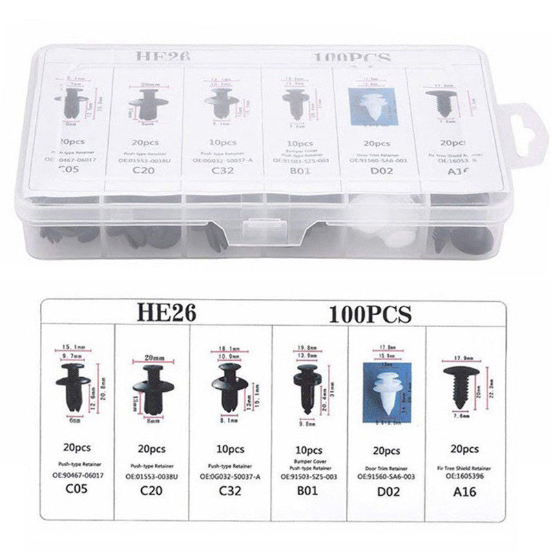100pcs Mixed Car Buckle Fastener Set for Automotive Furniture Industry