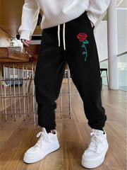 Rose Pattern Joggers Men s Casual Loose Fit Street Style Sweatpants