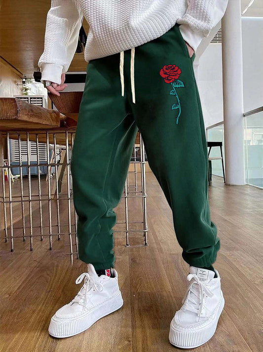 Rose Pattern Joggers Men s Casual Loose Fit Street Style Sweatpants