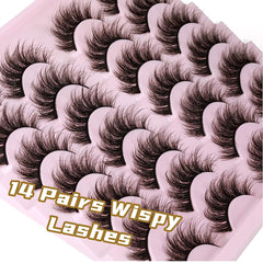 14 Pairs Wispy False Eyelashes Cat Eye Lashes Natural Look Fluffy Mink Lashes