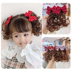 2pcs Curly Wig With Bow Hairpins for Girls