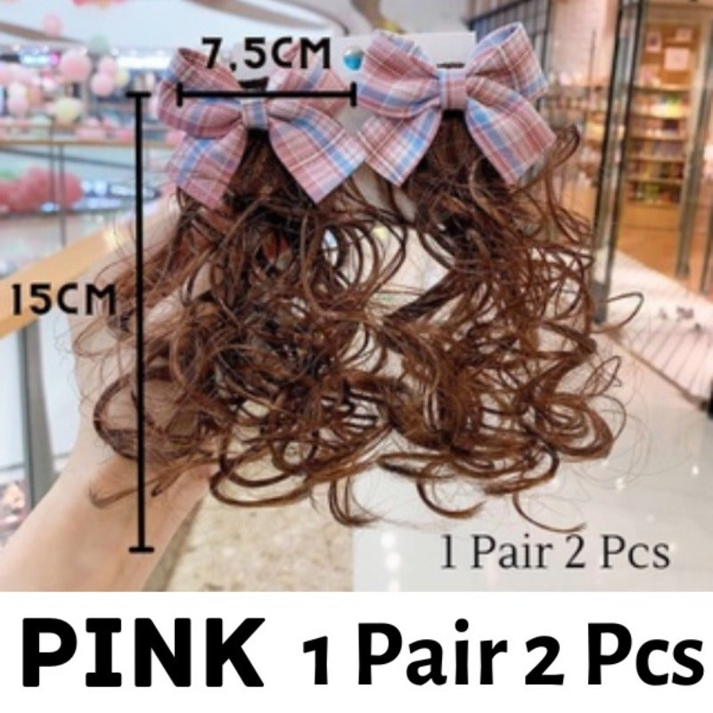 2pcs Curly Wig With Bow Hairpins for Girls