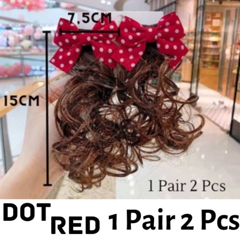 2pcs Curly Wig With Bow Hairpins for Girls