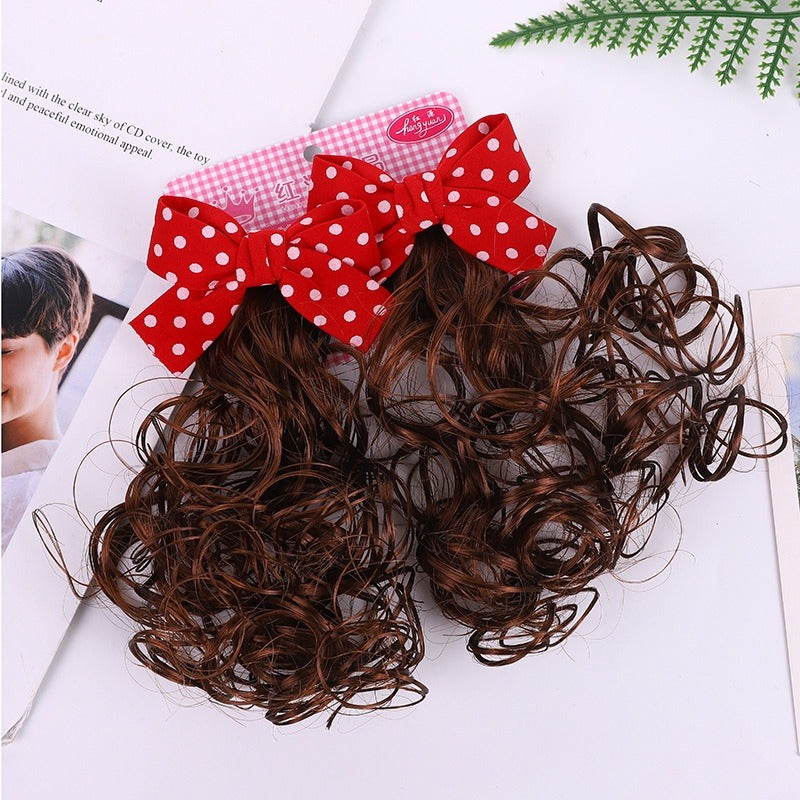 2pcs Curly Wig With Bow Hairpins for Girls