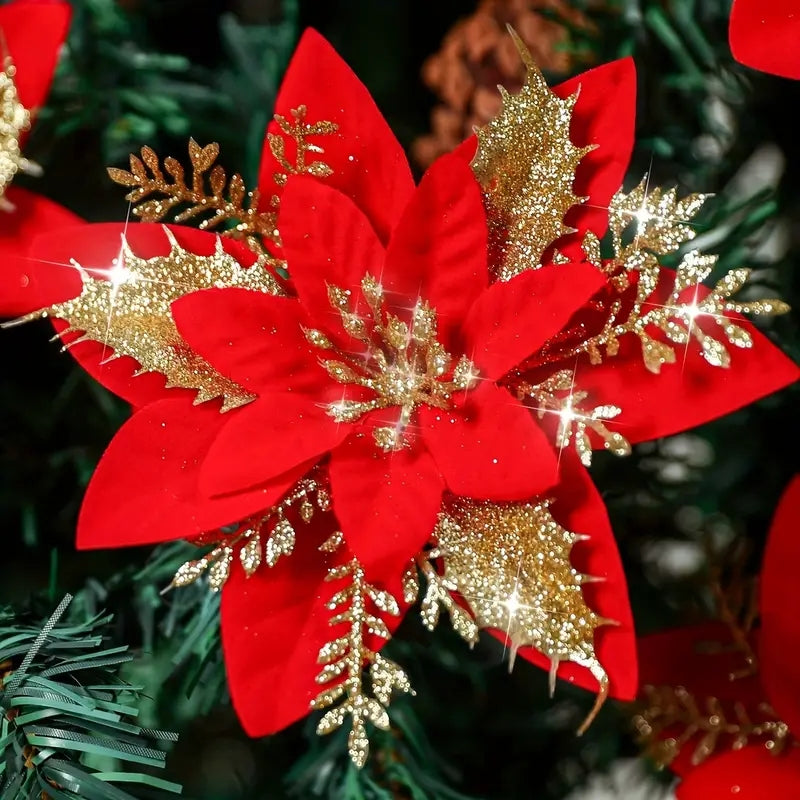 5pcs Artificial Flowers Dry Flowers Clips Stems Christmas Tree Ornaments