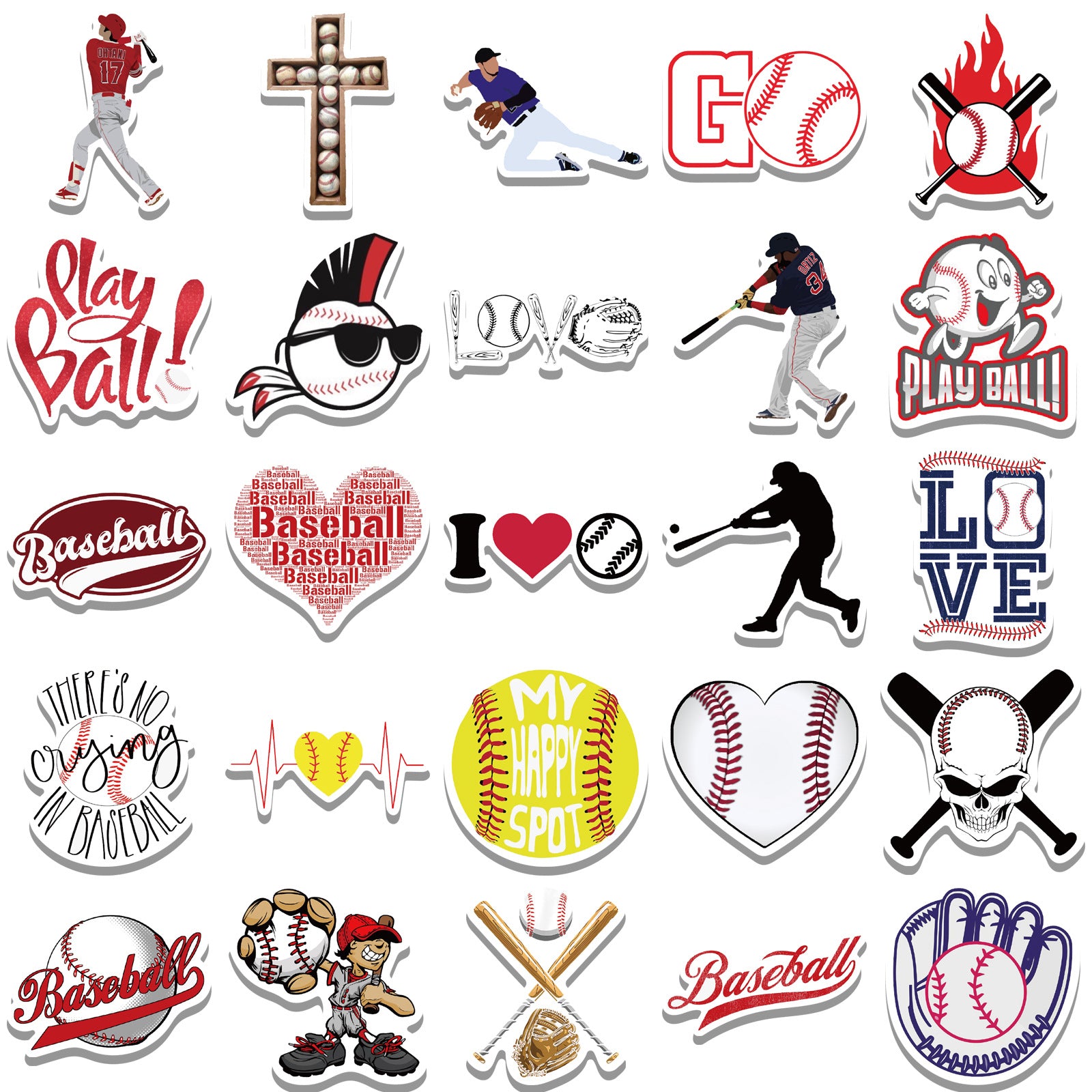 52Pcs Cartoon Baseball Series Graffiti Stickers Waterproof DIY Creative Toys