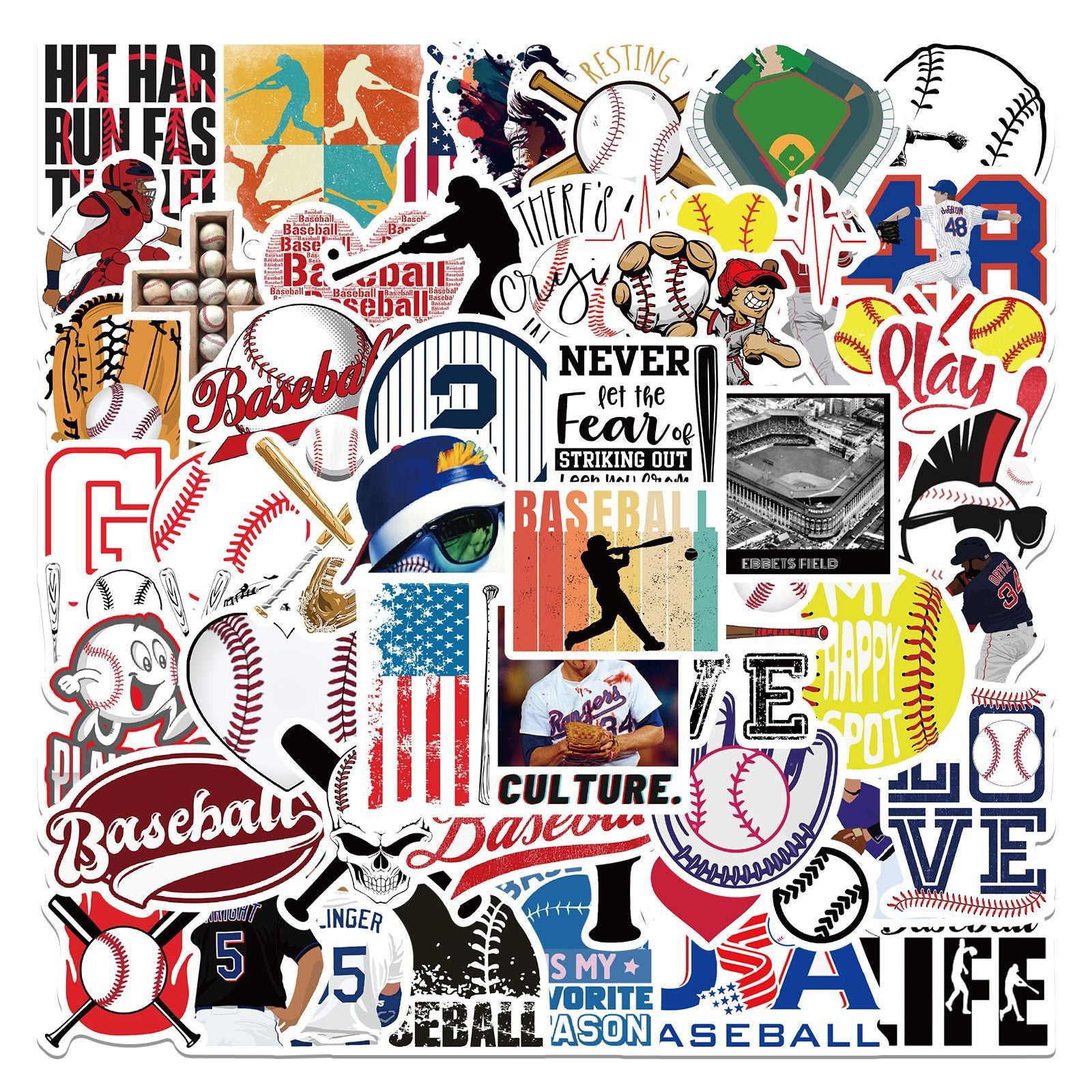 52Pcs Cartoon Baseball Series Graffiti Stickers Waterproof DIY Creative Toys