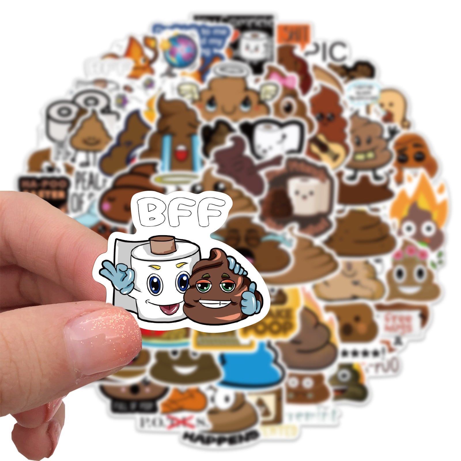 50pcs Poop Doodle Stickers Waterproof Phone Luggage Cup Self Adhesive Stickers