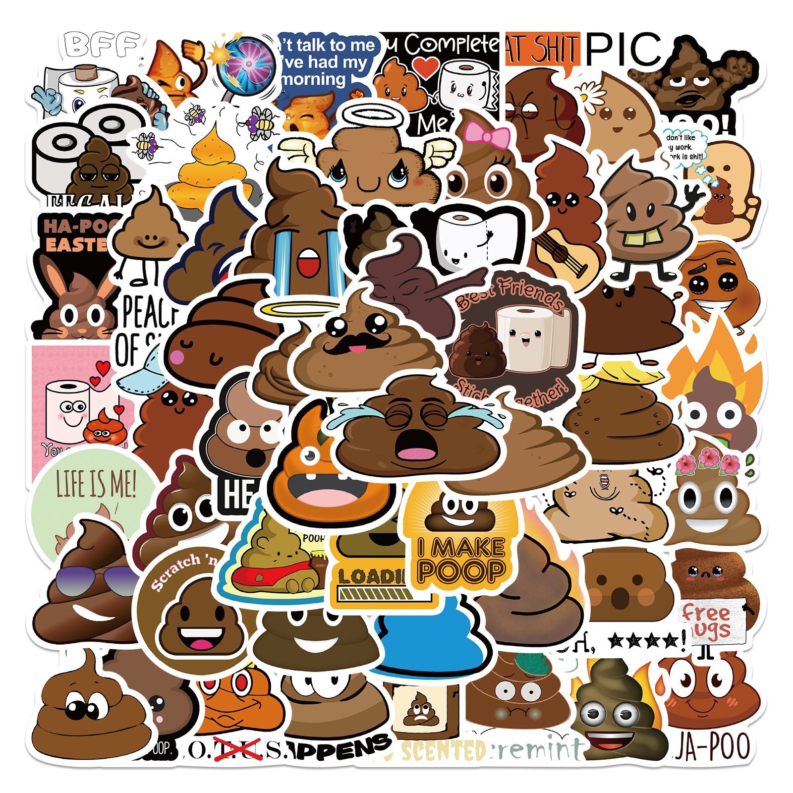 50pcs Poop Doodle Stickers Waterproof Phone Luggage Cup Self Adhesive Stickers
