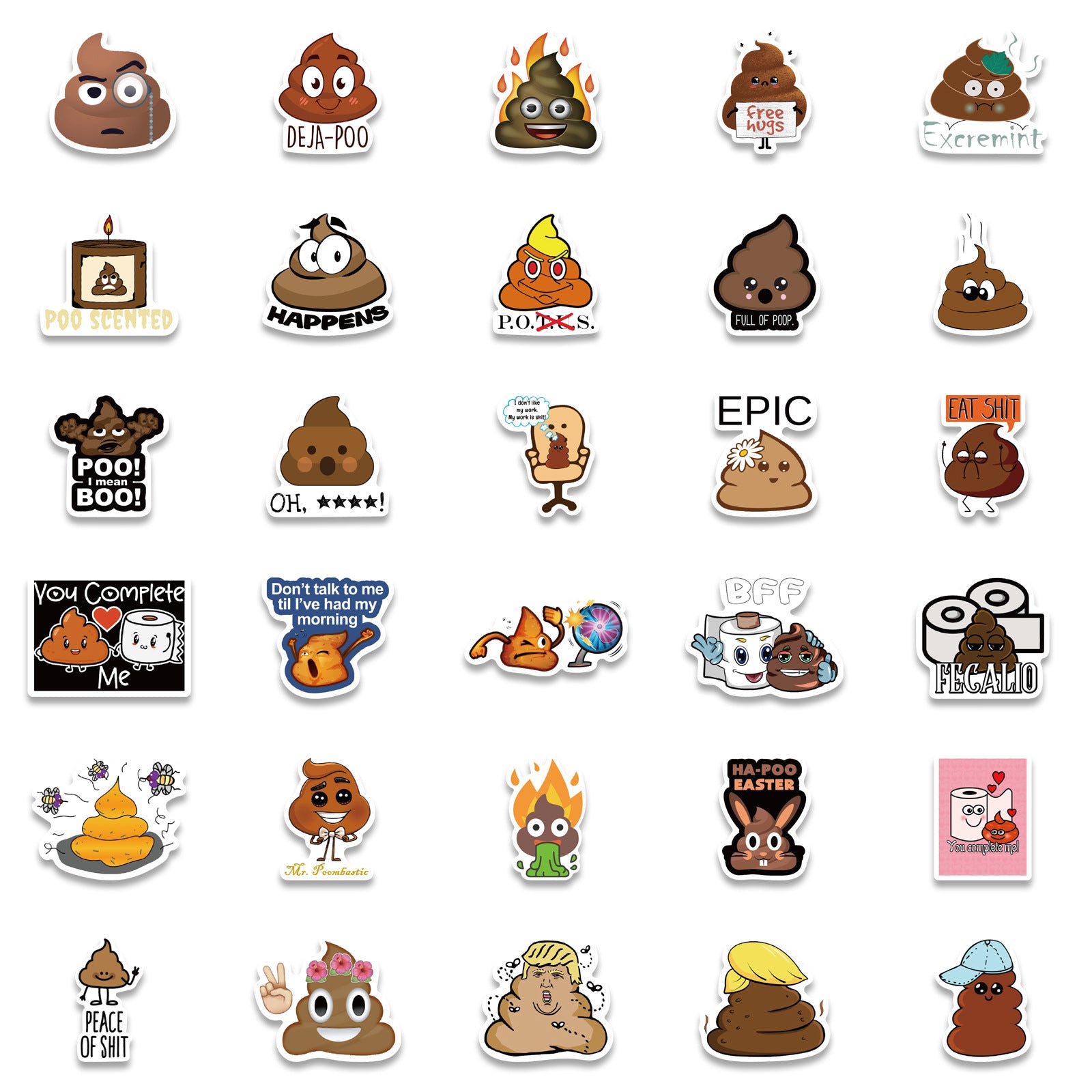 50pcs Poop Doodle Stickers Waterproof Phone Luggage Cup Self Adhesive Stickers