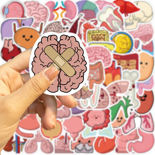 50pcs Cartoon Human Organ Medical Anatomy Stickers Laptop Bicycle Guitar Phone