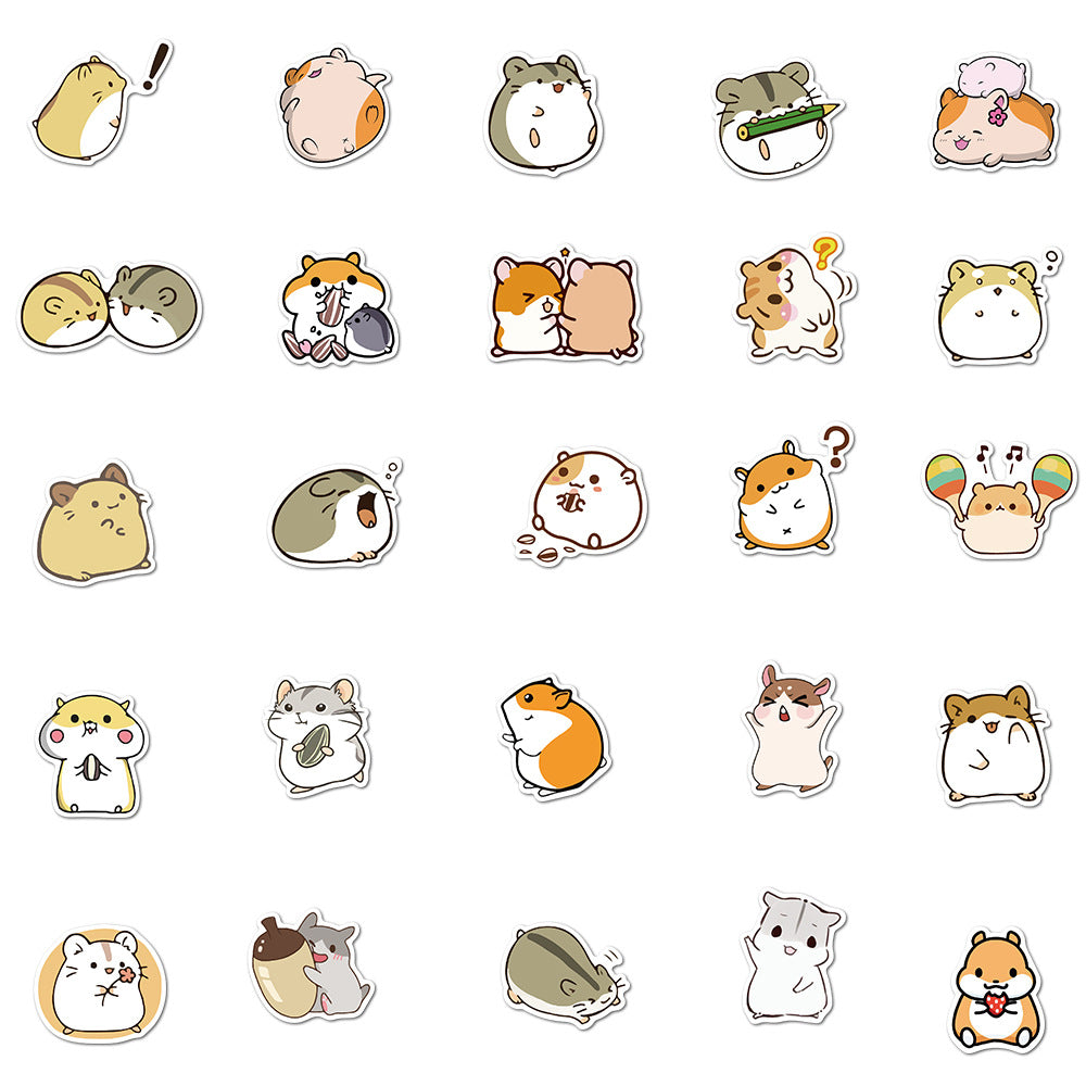 50pcs Small Hamster Stickers Cartoon DIY Waterproof Notebook Tablet Stickers