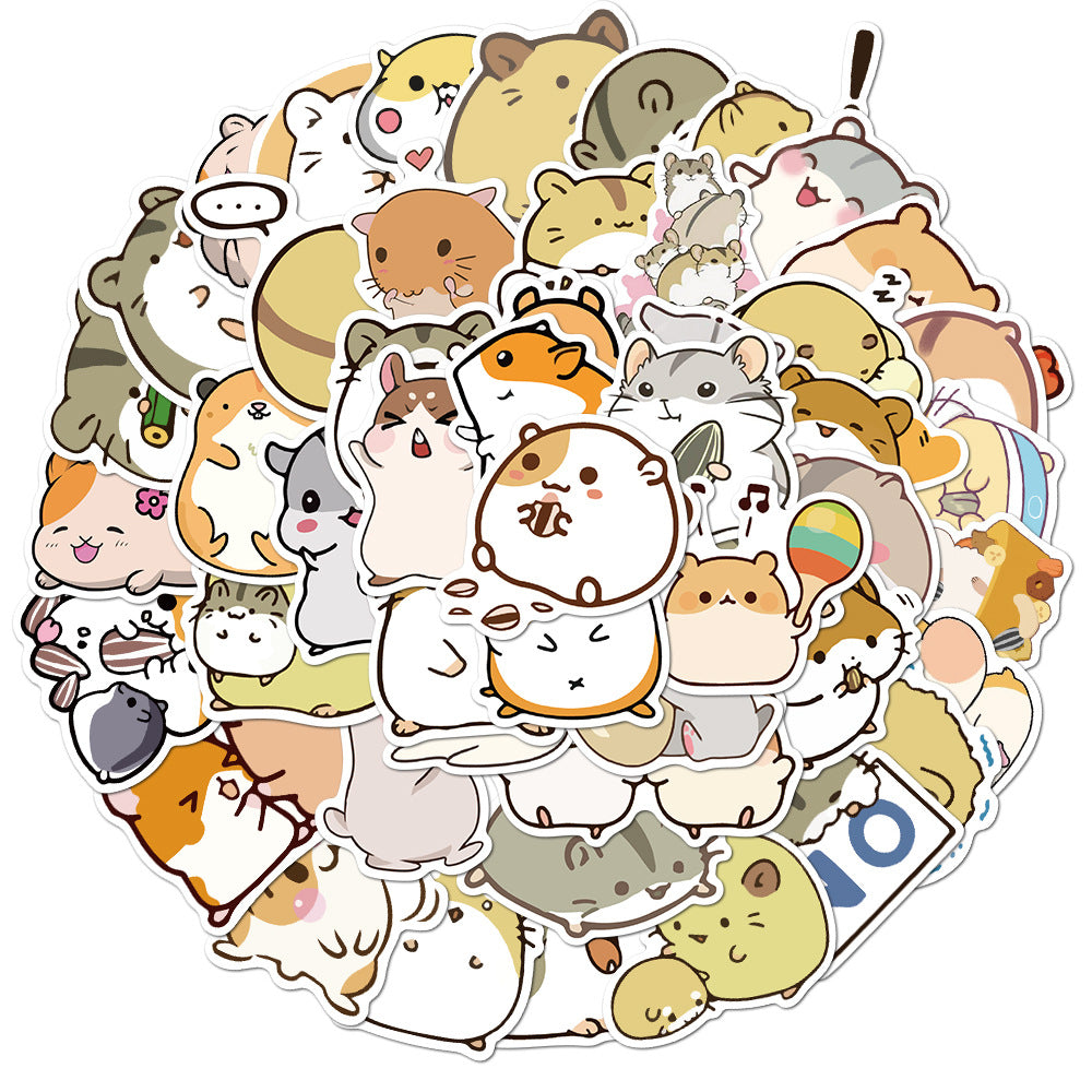 50pcs Small Hamster Stickers Cartoon DIY Waterproof Notebook Tablet Stickers